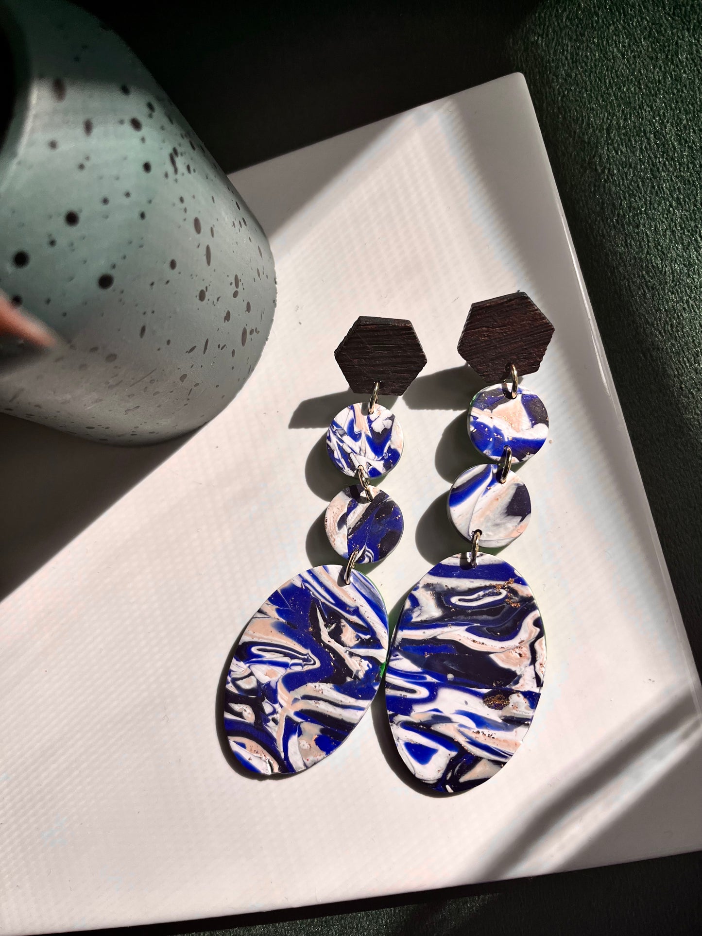 Patterned marble blue boho dangles