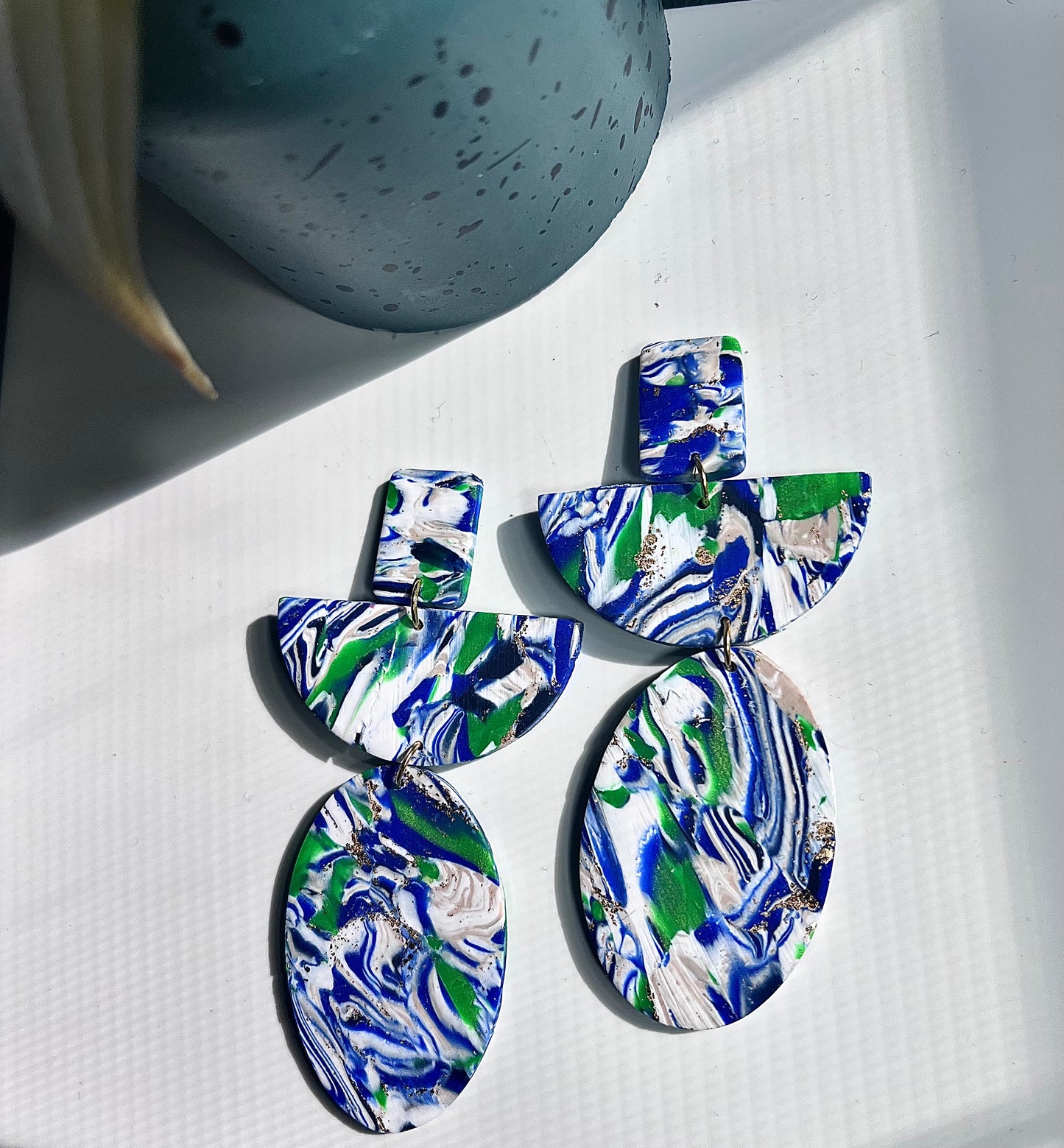 Patterned marble blue statement dangles