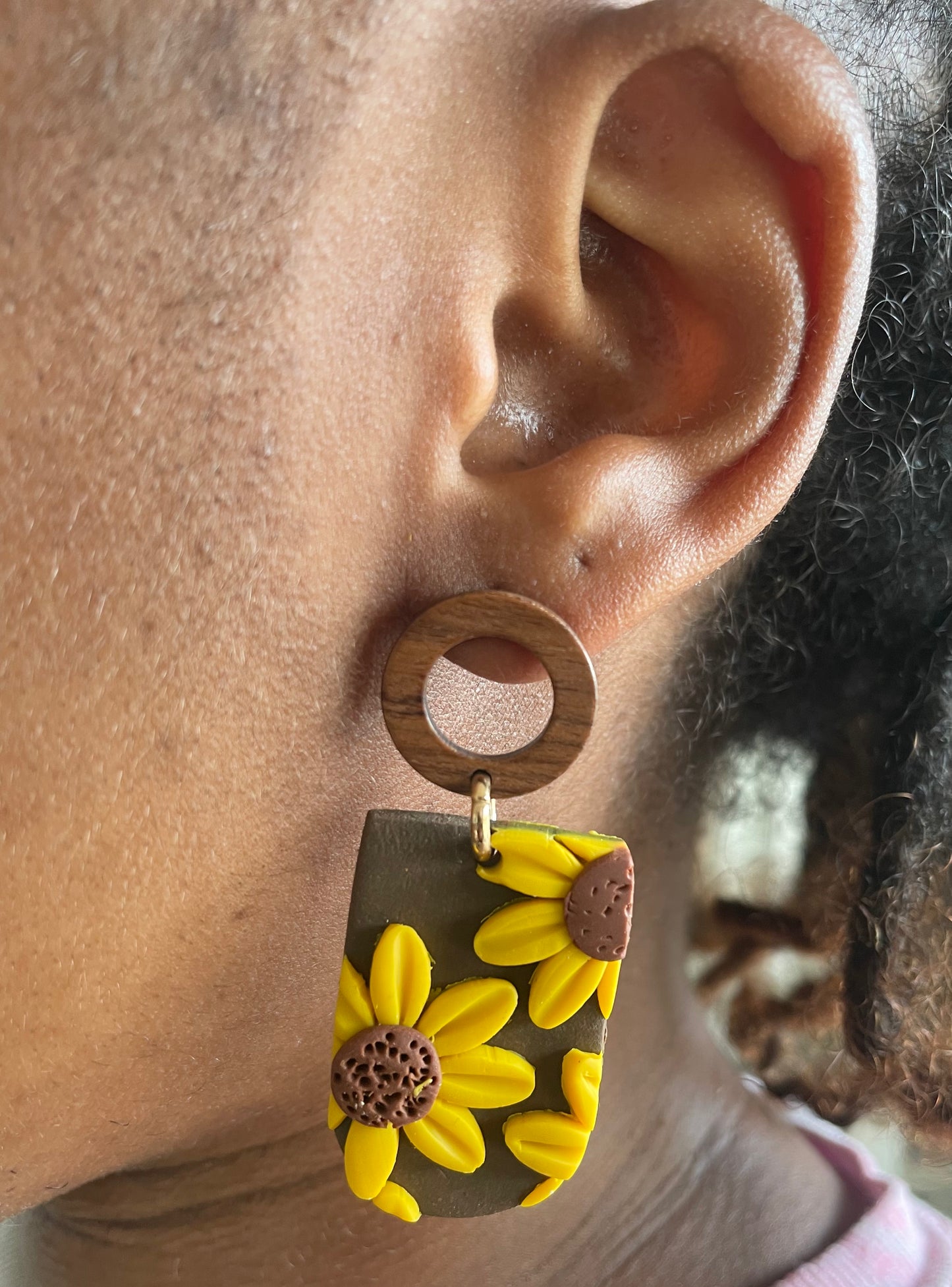 Brown circles sunflower Fall Earrings 1955