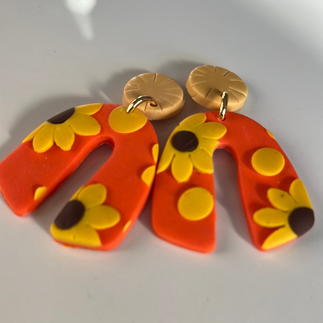 Orange flower FALL Earrings 1955