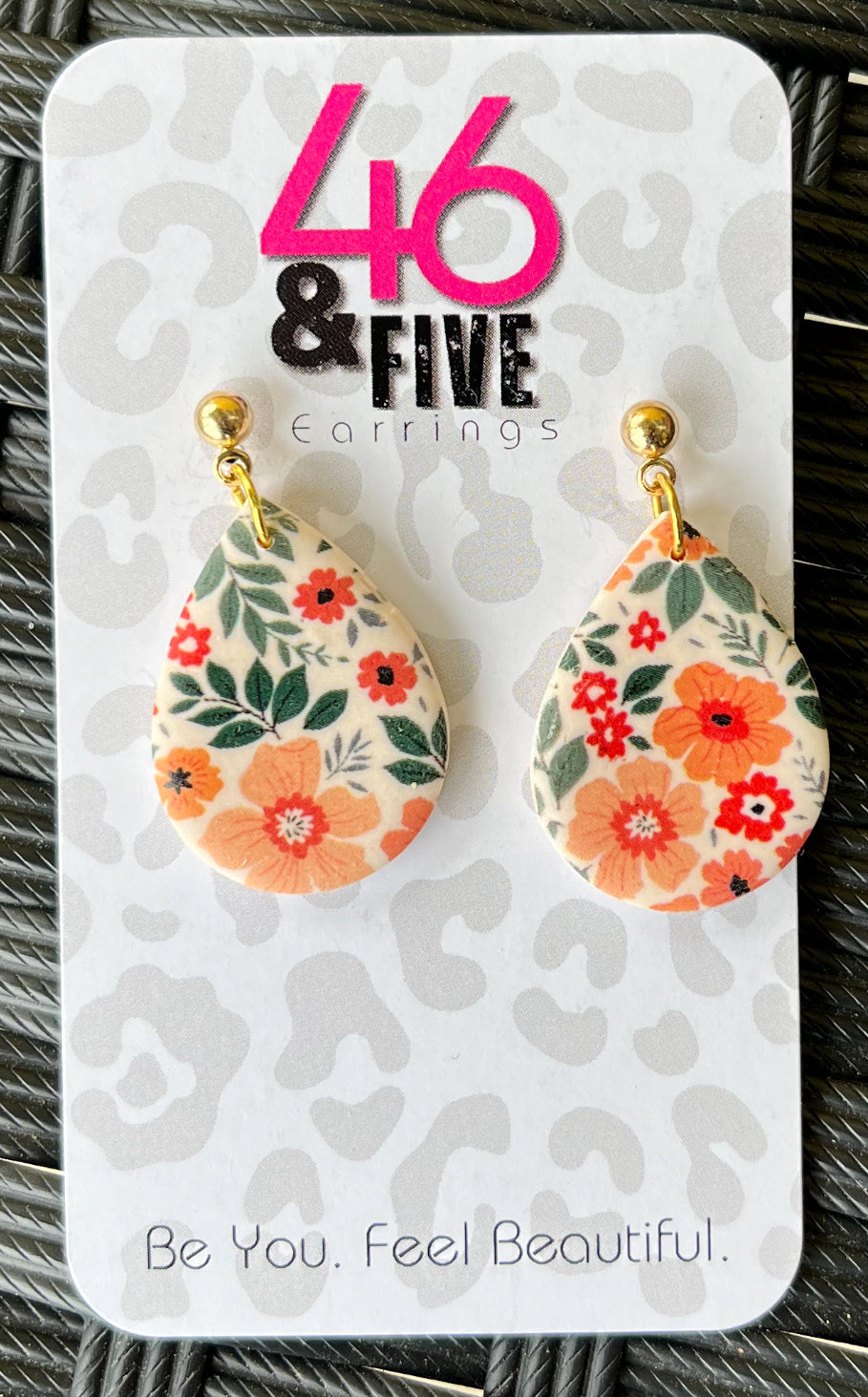 “Flora Vida”Wooden Topper Clay Teardrop Earrings