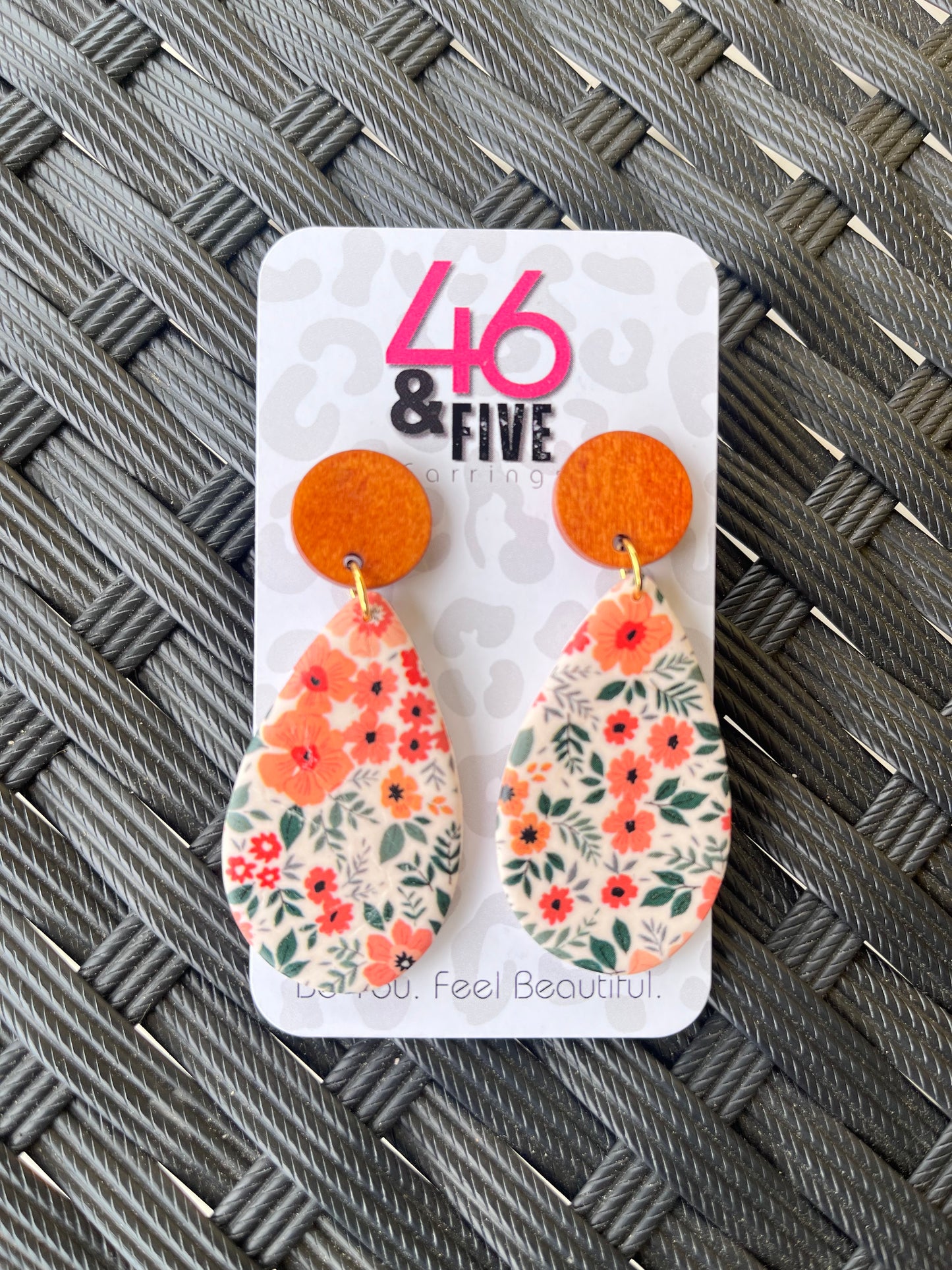 “Flora Vida”Wooden Topper Clay Teardrop Earrings