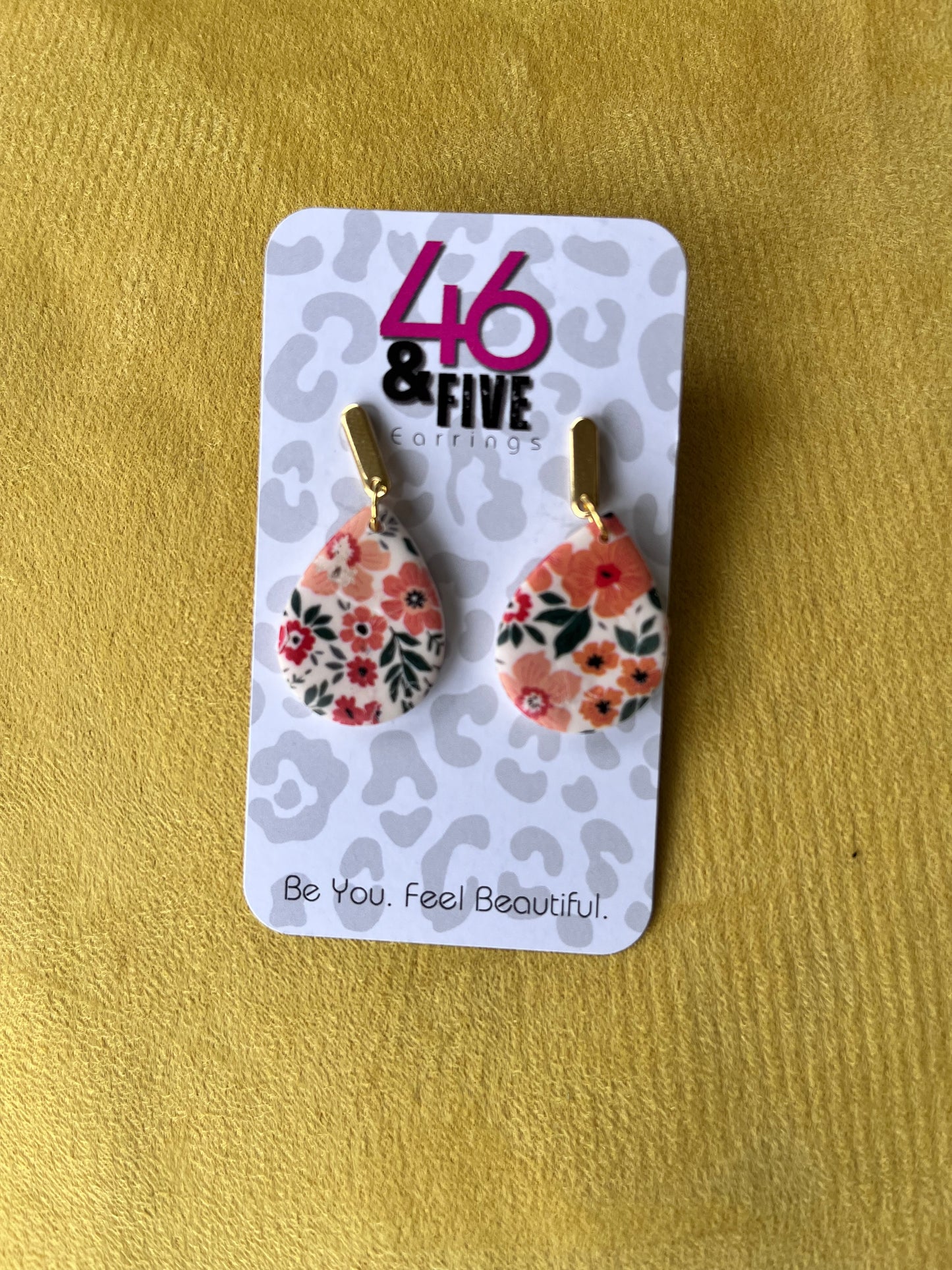 “Flora Vida”Wooden Topper Clay Teardrop Earrings