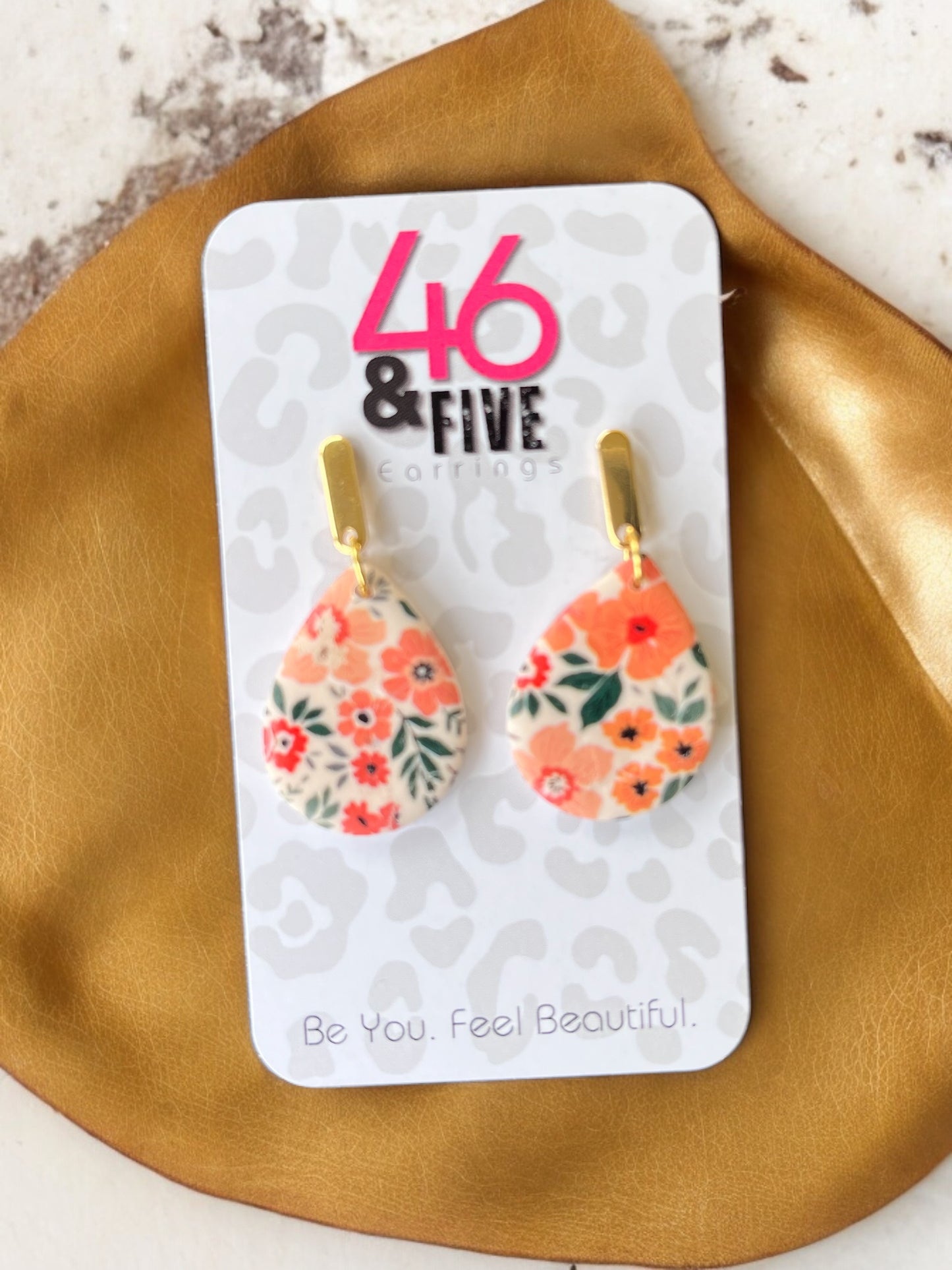 “Flora Vida”Wooden Topper Clay Teardrop Earrings