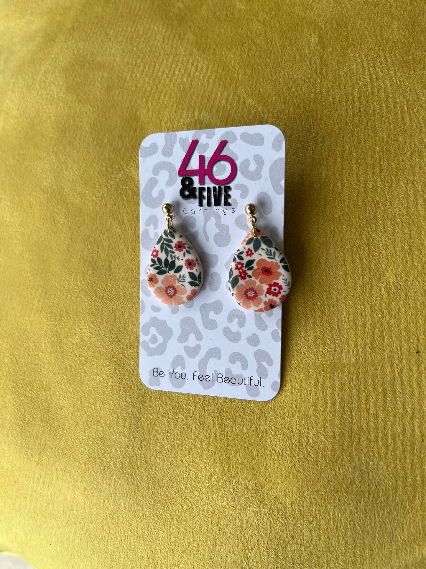 “Flora Vida”Wooden Topper Clay Teardrop Earrings