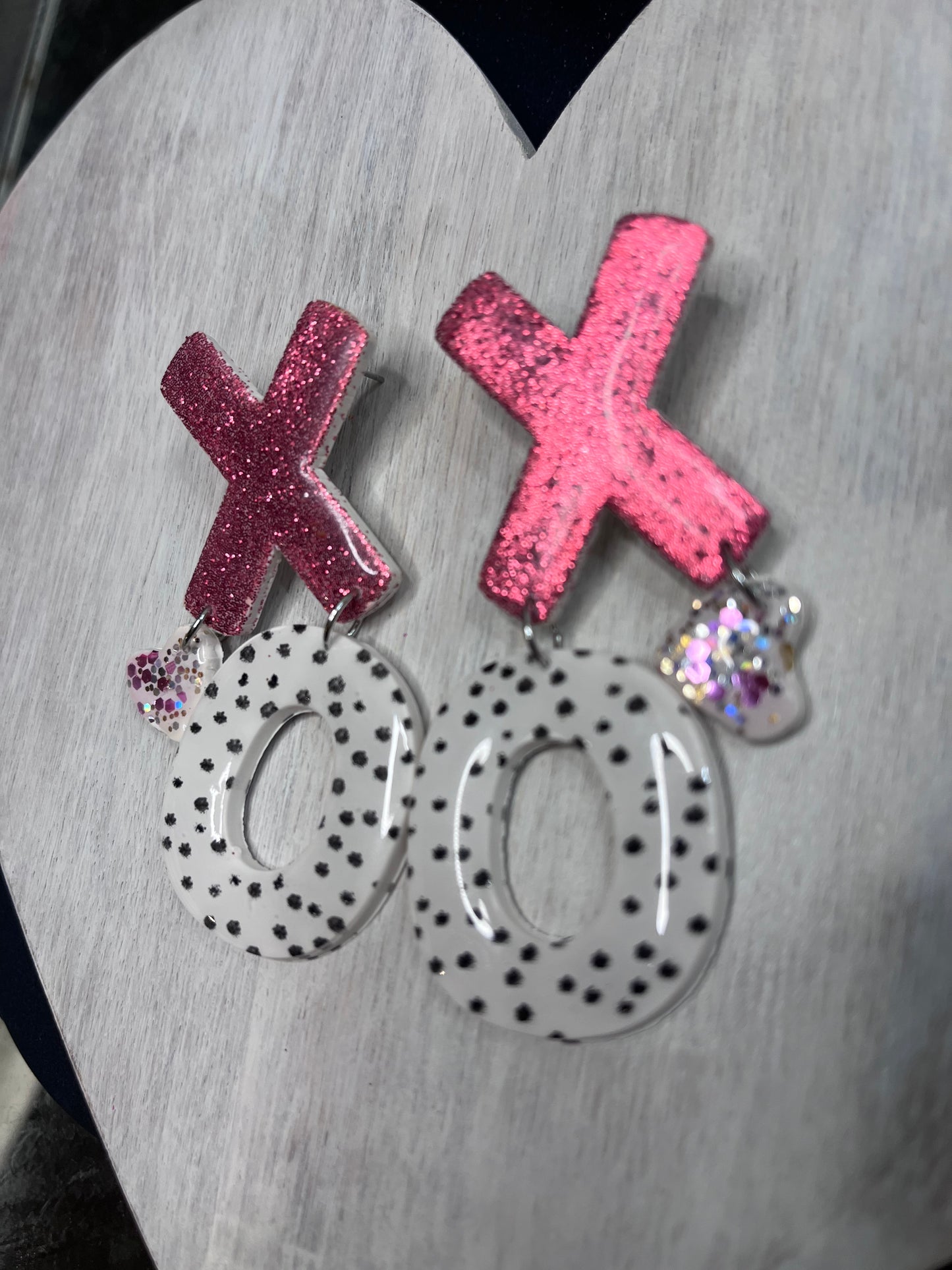 Pink Glittery XO II Valentine HEART EARRINGS