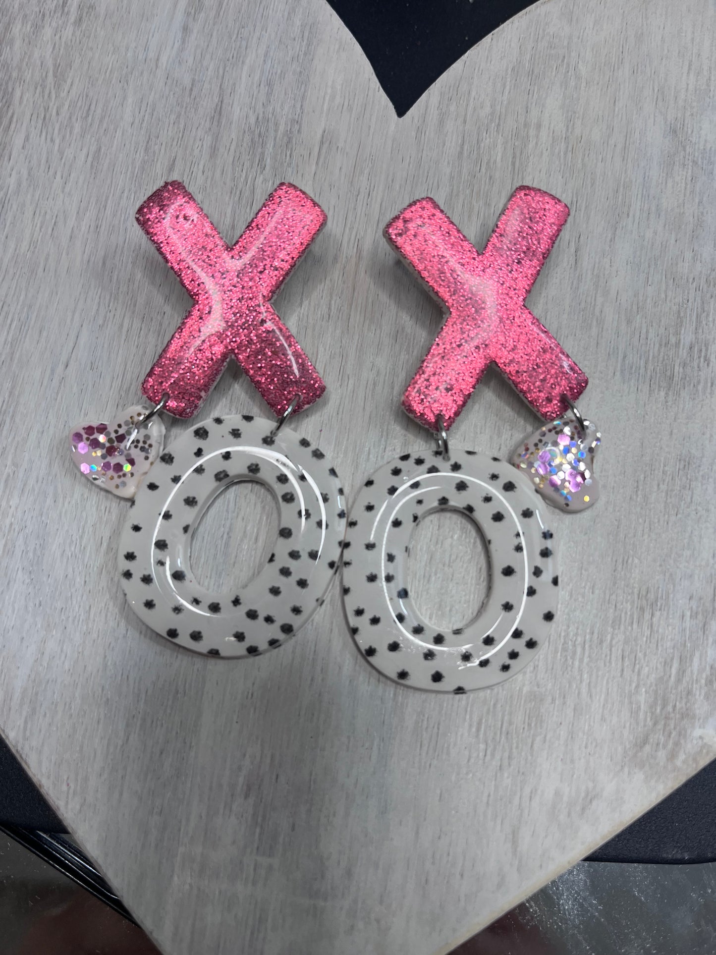 Pink Glittery XO II Valentine HEART EARRINGS