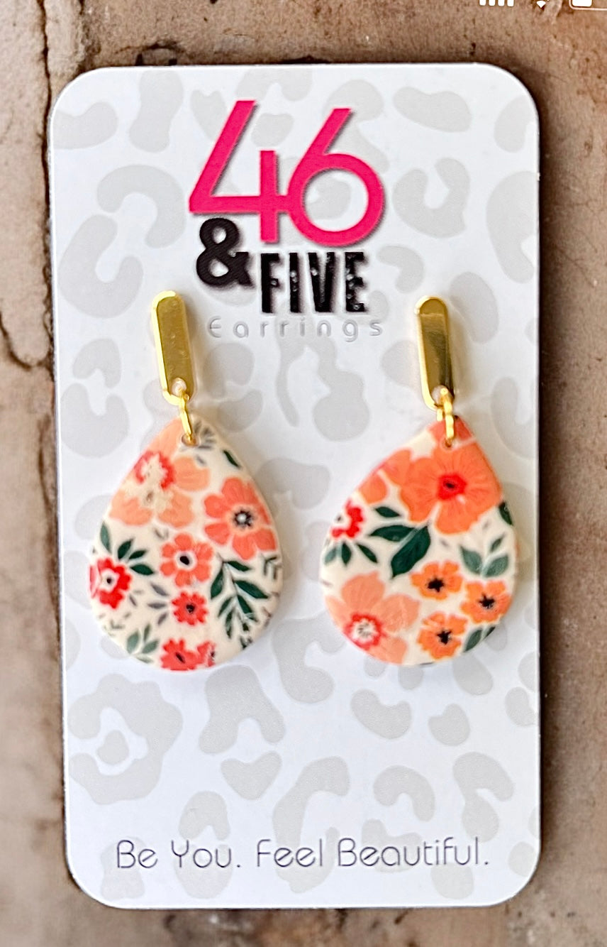 “Flora Vida”Wooden Topper Clay Teardrop Earrings