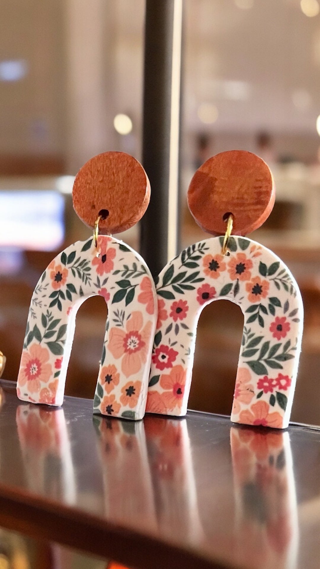 “Flora Vida”Wooden Topper Clay Earrings