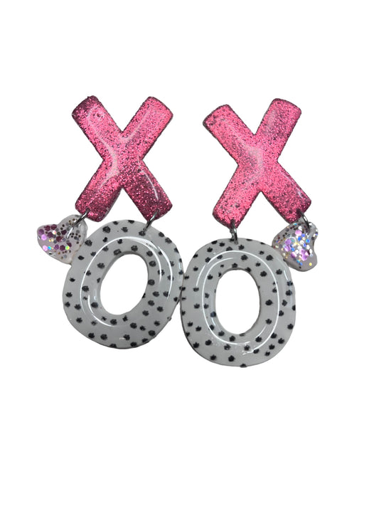 Pink Glittery XO II Valentine HEART EARRINGS