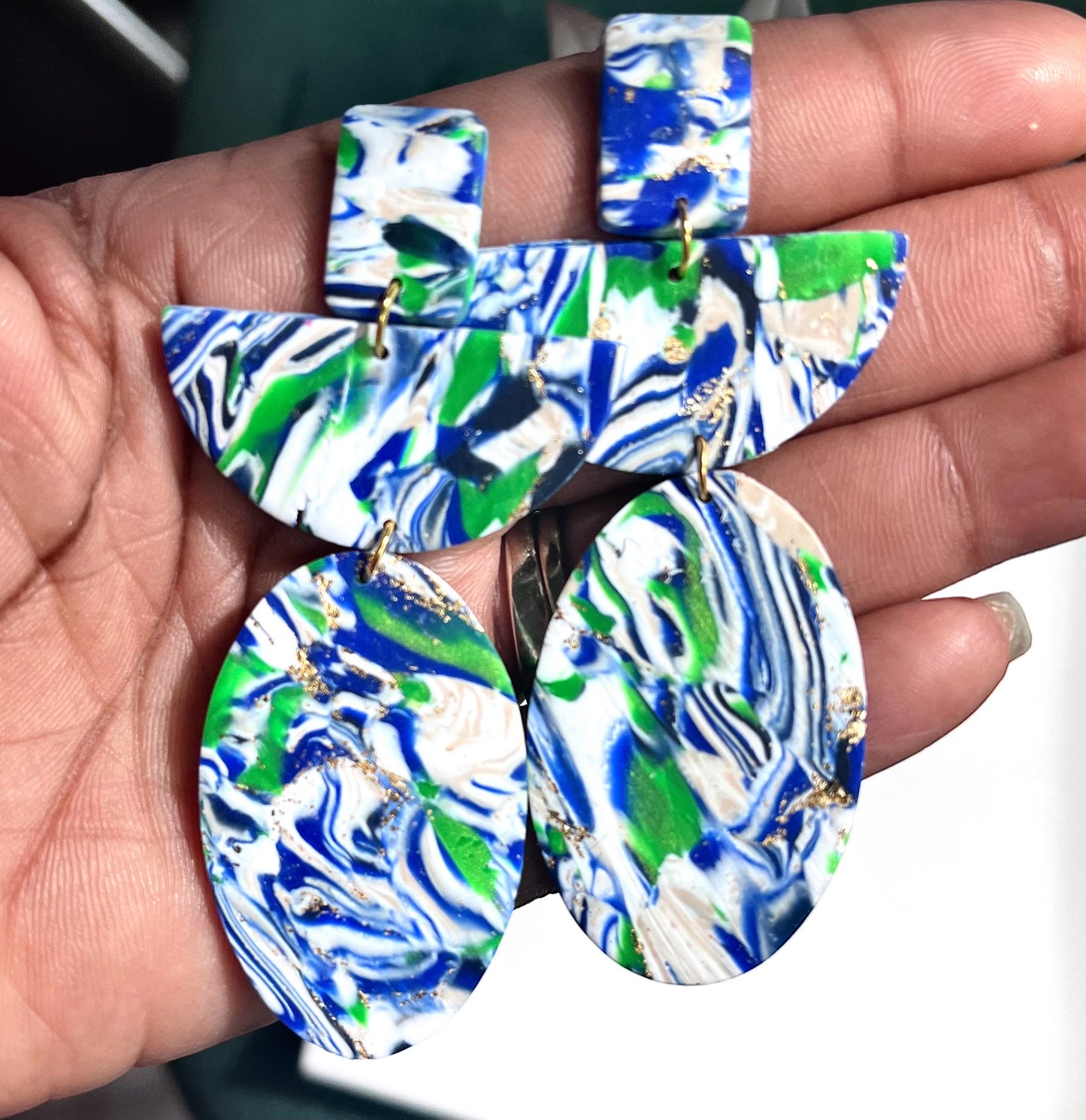 Patterned marble blue statement dangles