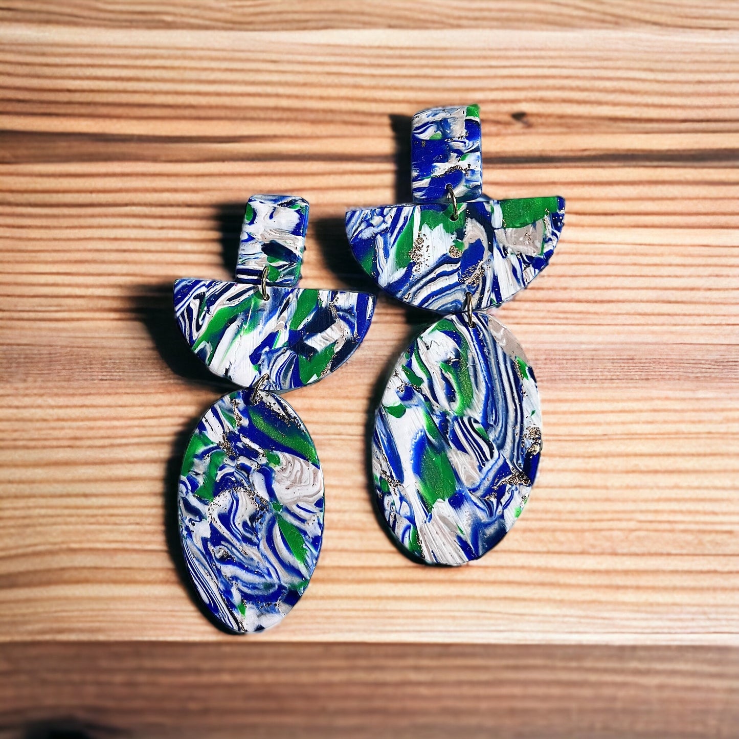 Patterned marble blue statement dangles