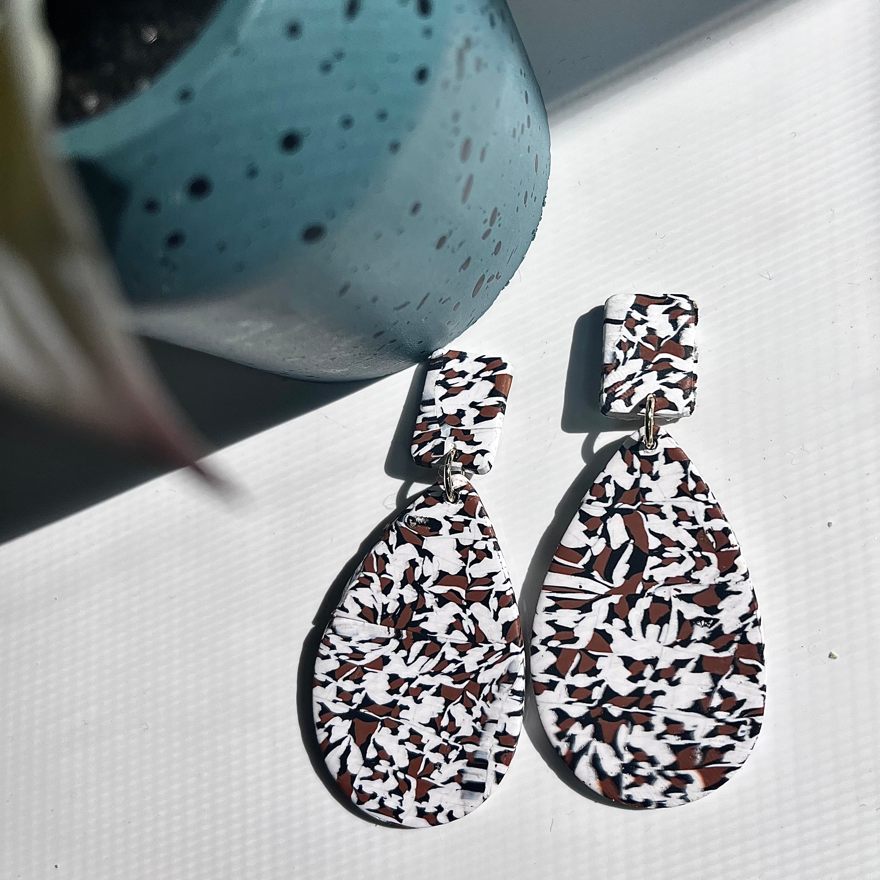 Patterned marble leopard teardrops