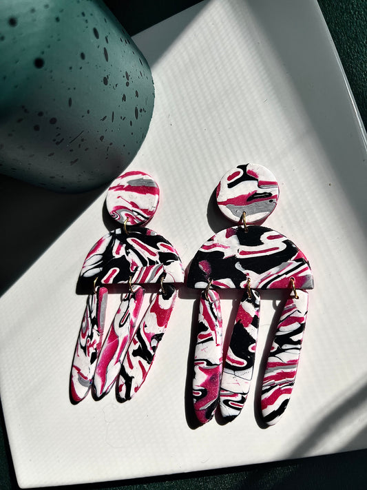 Patterned marble hot pink dangles