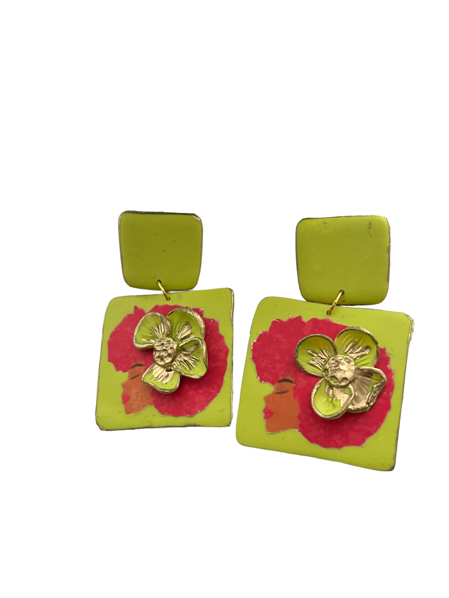 PINK DAISY , GREEN & FREE EARRINGS