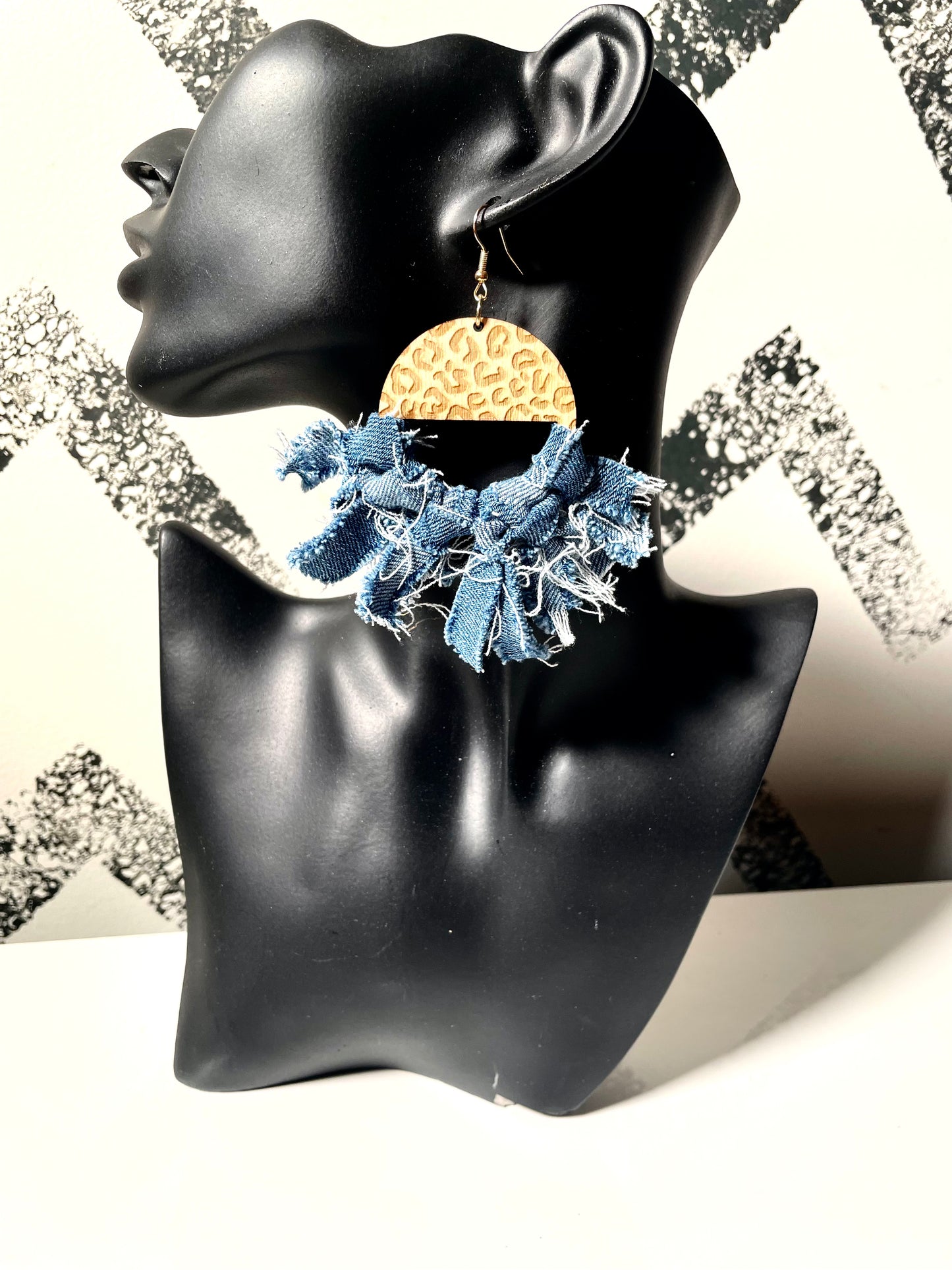 Courtney Denim  macrame  Dangle Earrings 1955