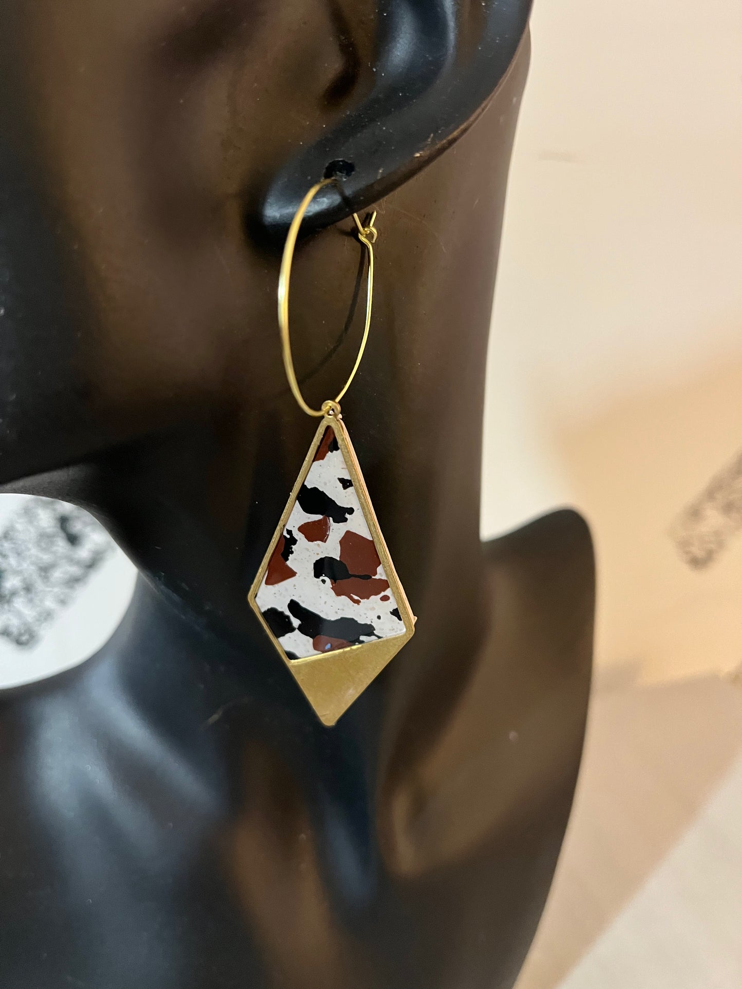 Gold rimmed geometric Earrings  ( black)1955